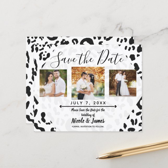 Weißer und schwarzer Gepard Leopard Save the Date (Vorderseite/Rückseite Beispiel)