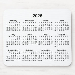 Weißer und schwarzer Kalender 2026 Mousepad
