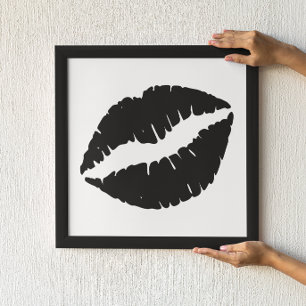 Weißer und schwarzer Lippenstift-Kuss Poster
