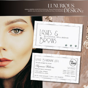 Weißer und silberer Rahmen mit Diamanten und Logo Visitenkarte