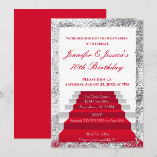 Weißer und Silberroter Teppich Geburtstag Einladung