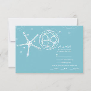 Weißer und Türkiser Seestern Elegante Hochzeits-RS RSVP Karte