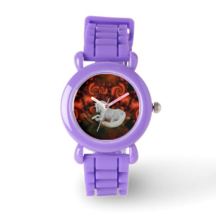 Weißer Unicorn-rote Fraktal-Tier-Kunst Armbanduhr