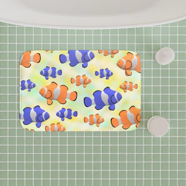 Weißer Unterwasserozean 3d blauer Orangenfisch Badematte (Von Creator hochgeladen)