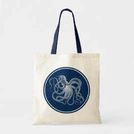 Weißer Vintager Oktopus Navy-Circle Tragetasche