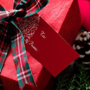 Weißer Weihnachtsbaum auf Rot Geschenkanhänger