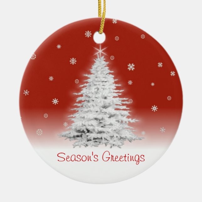 Weißer Weihnachtsbaum auf Rotem Ornament (Vorne)