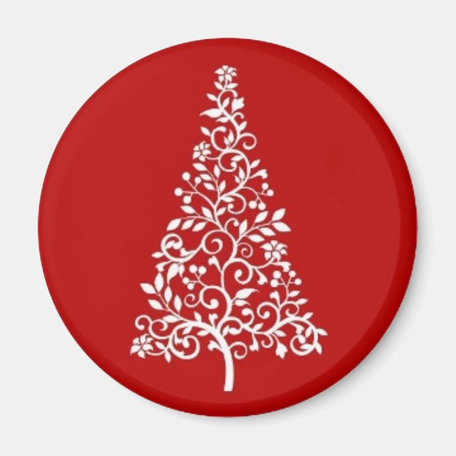Weißer Weihnachtsbaum auf rotem Rundmagnet Magnet (Vorne)