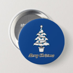 Weißer Weihnachtsbaum Blaue Dekorationen - Frohe W Button