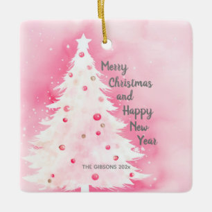 Weißer Weihnachtsbaum mit rosa Hintergrund Keramikornament