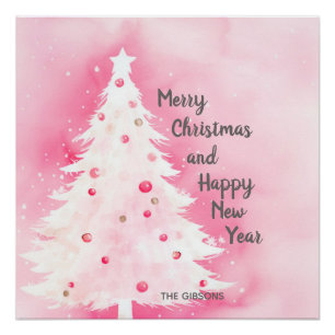 Weißer Weihnachtsbaum mit rosa Hintergrund Poster