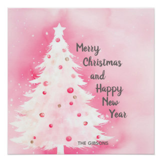 Weißer Weihnachtsbaum mit rosa Hintergrund Poster
