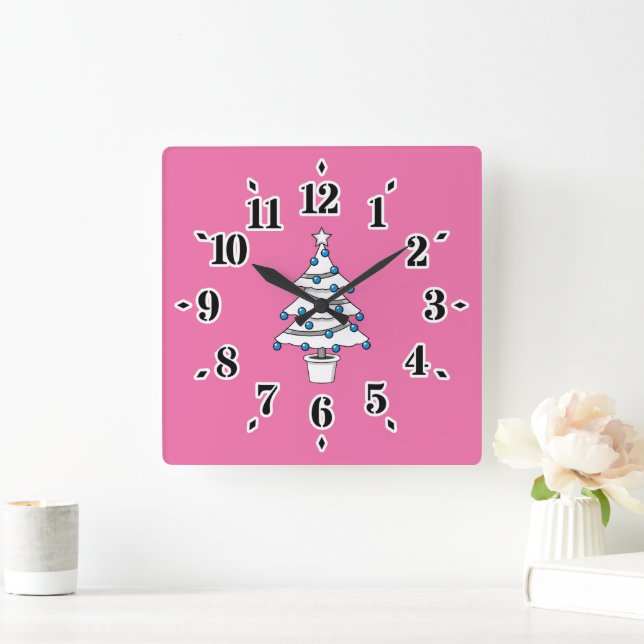Weißer Weihnachtsbaum Quadratische Wanduhr (Zuhause)