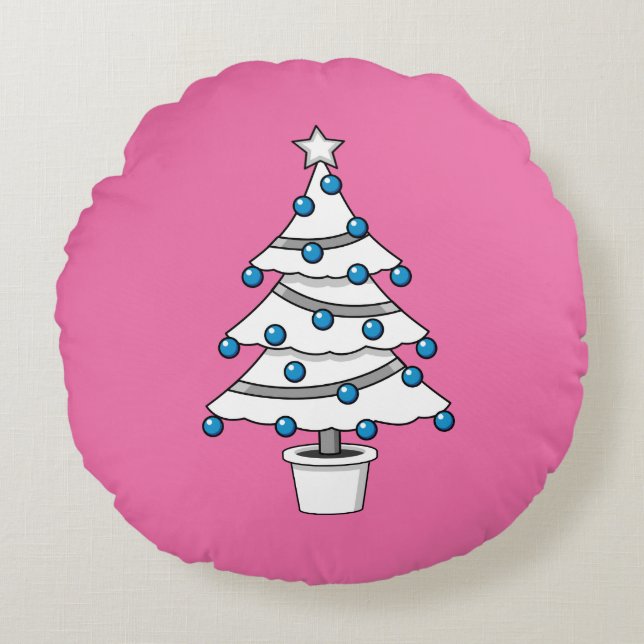 Weißer Weihnachtsbaum Rundes Kissen (Vorderseite)
