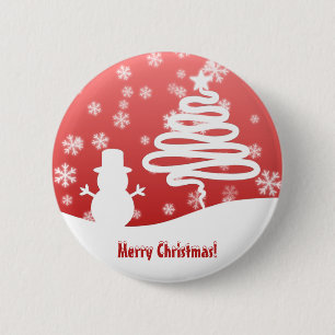 Weißer Weihnachtsbaum und Schneemann Button