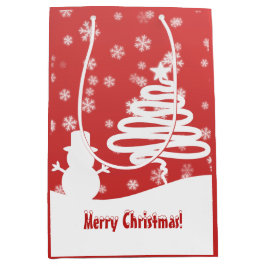 Weißer Weihnachtsbaum und Schneemann Mittlere Geschenktüte