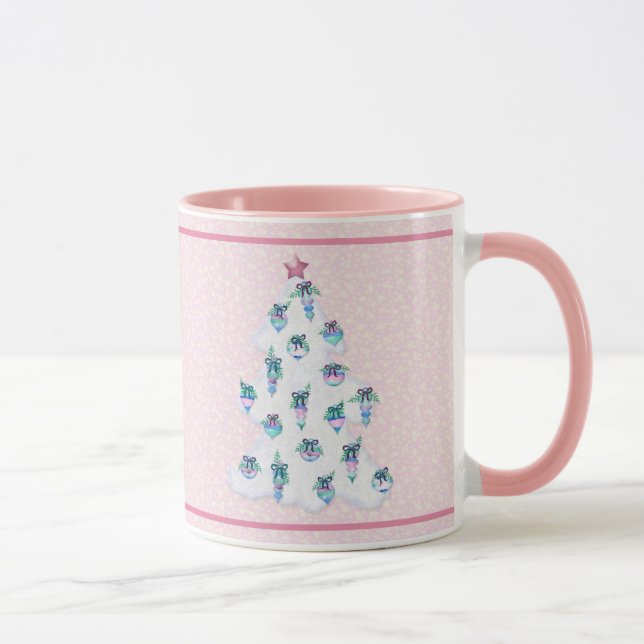 Weißer Weihnachtsbaum w Aquarellmäler Rosa Tasse (Rechts)