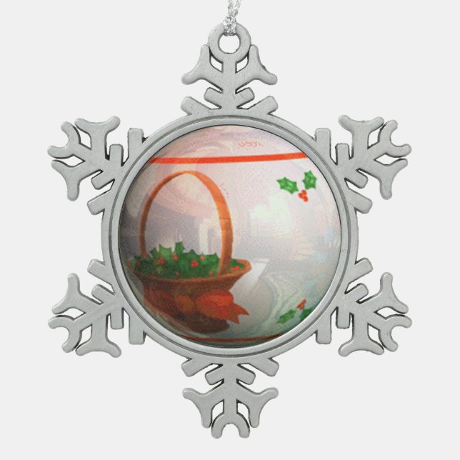 Weißer Weihnachtskolben Schneeflocken Zinn-Ornament (Vorderseite)