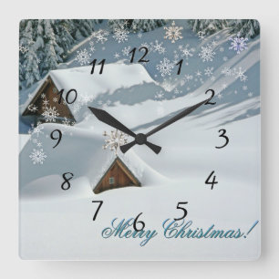 Weißer Weihnachtsschnee Quadratische Wanduhr