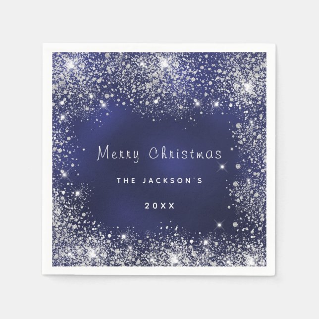Weißer Weihnachtsstaub Glitzer Silber Serviette (Vorderseite)