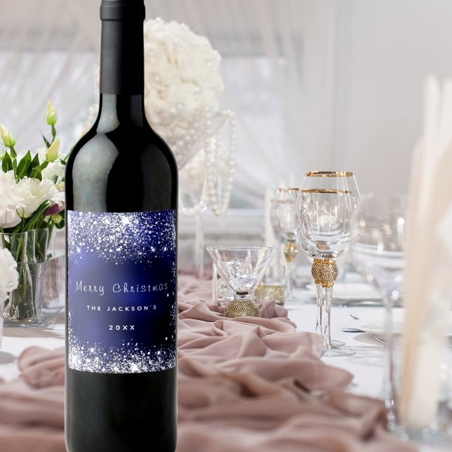 Weißer Weihnachtsstaub Glitzer Silber Weinetikett (Von Creator hochgeladen)