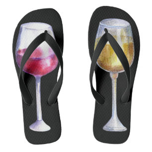 Weißer Wein Rote Brille Wasserfarbe Schwarz Flip Flops