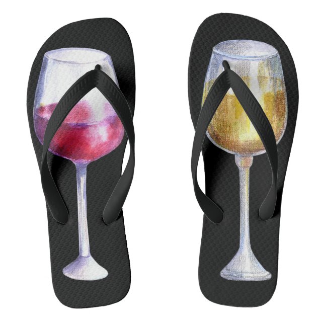 Weißer Wein Rote Brille Wasserfarbe Schwarz Flip Flops (Fußbett)