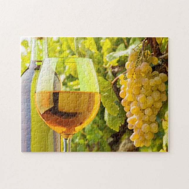 Weißer Wein und Trauben Puzzle (Horizontal)
