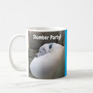 Weißer Welpenhund Schlummerglas Party Blau Hot Cho Kaffeetasse