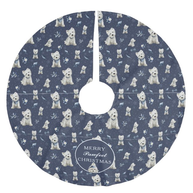 Weißer Westie Weihnachten Polyester Weihnachtsbaumdecke (Vorderseite)