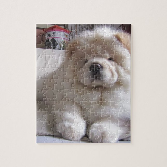 Weißer Windbeutel-Chow-Chow-Welpe Puzzle (Vertikal)