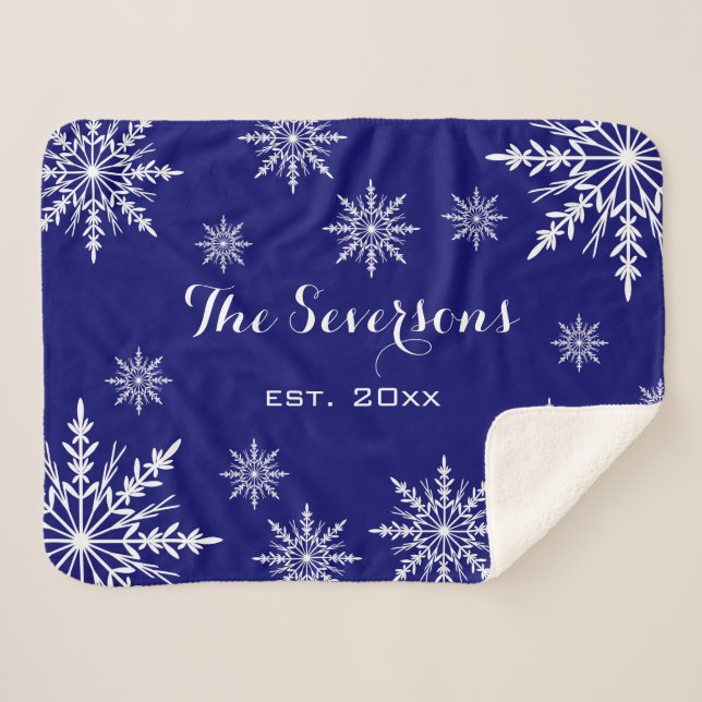 Weißer Winter Schneeflocken auf blau Sherpadecke (Vorderseite (Horizontal))