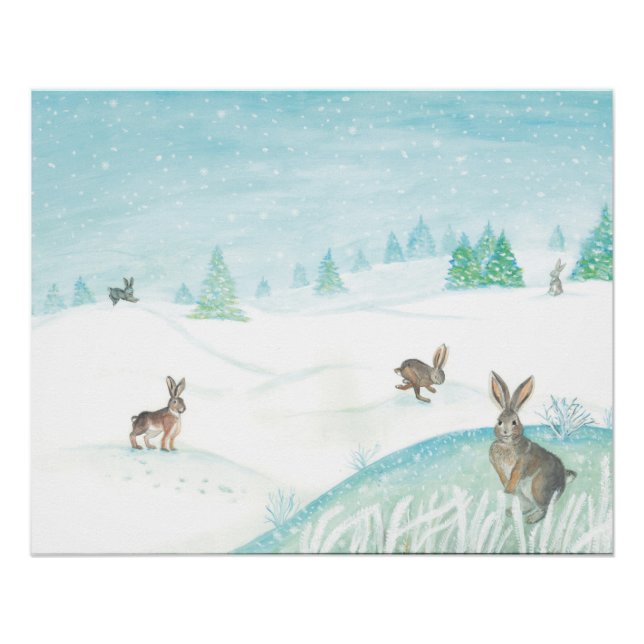 Weißer Winter Wildkaninchen Poster (Vorderseite)
