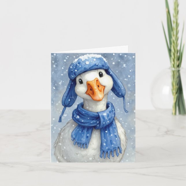 Weißer Wintergans mit blauem Schal Karte (Vorderseite)