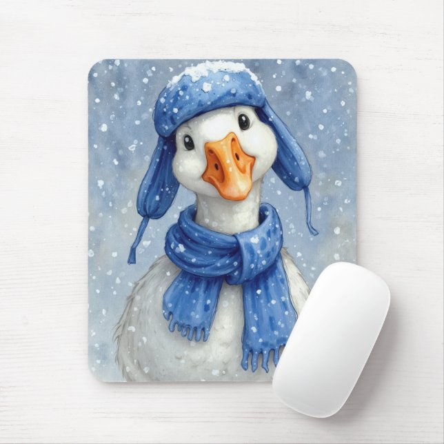 Weißer Wintergans mit blauem Schal Mousepad (Mit Mouse)