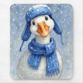 Weißer Wintergans mit blauem Schal Mousepad