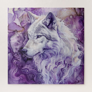 Weißer Wolf auf lila Abstrakt Puzzle