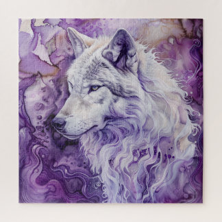 Weißer Wolf auf lila Abstrakt Puzzle