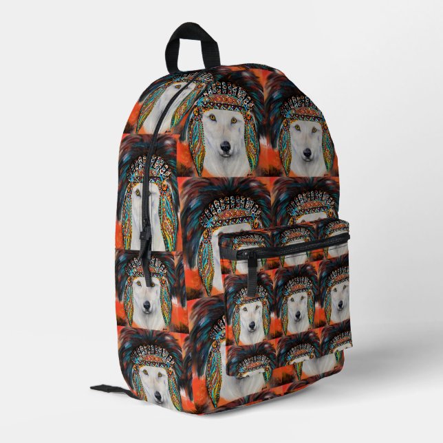 Weißer Wolf Bedruckter Rucksack (Rückseitige Ecke links)