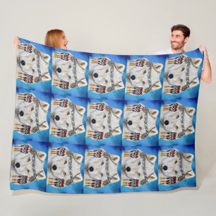Weißer Wolf Fleecedecke