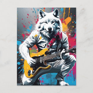 Weißer Wolf Gitarre spielen, Graffiti Postkarte