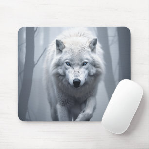 Weißer Wolf im Foggy Forest Mousepad