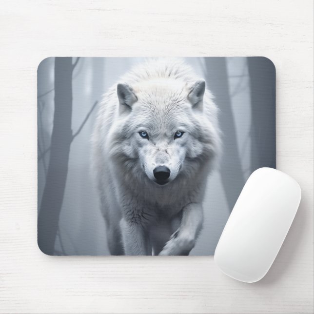 Weißer Wolf im Foggy Forest Mousepad (Mit Mouse)