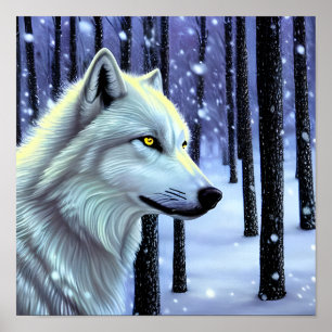 Weißer Wolf im Schnee Poster