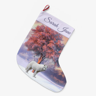 Weißer Wolf im Winter | Rosa Weihnachten Strumpf Großer Weihnachtsstrumpf