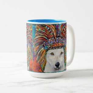 Weißer Wolf Kunst Zweifarbige Tasse