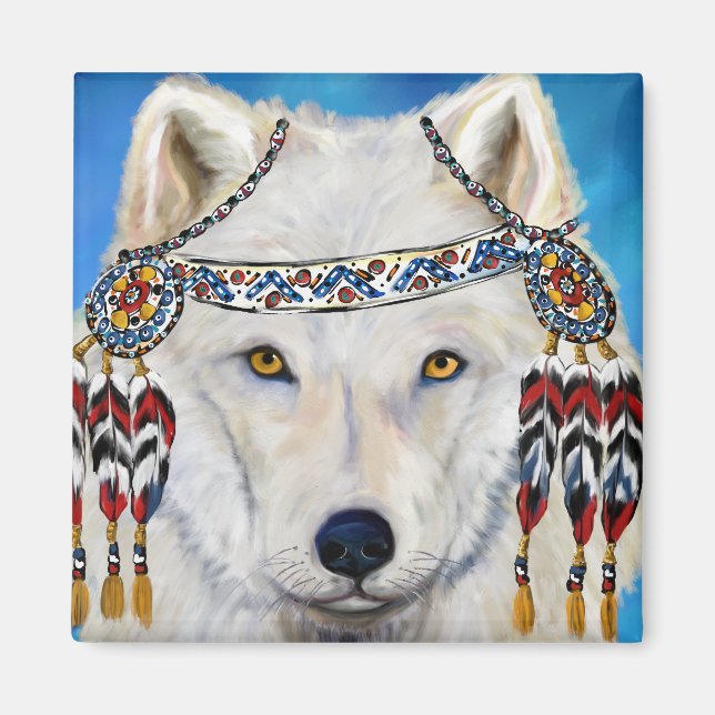 Weißer Wolf Magnet (Vorne)