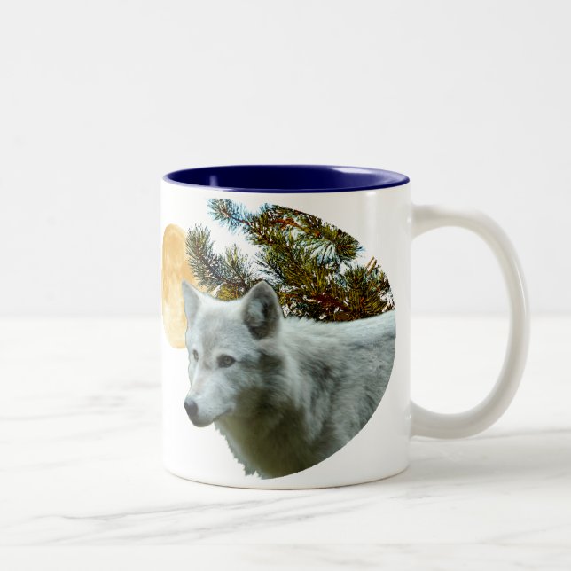 WEISSER WOLF MIT MOND ZWEIFARBIGE TASSE (Rechts)
