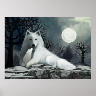 Weißer Wolf mit Poster