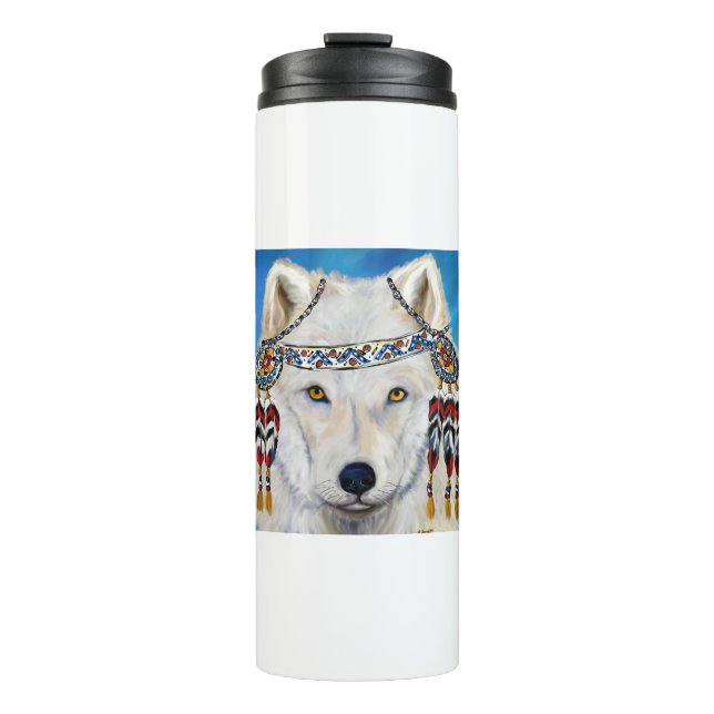 Weißer Wolf Thermosbecher (Vorderseite)